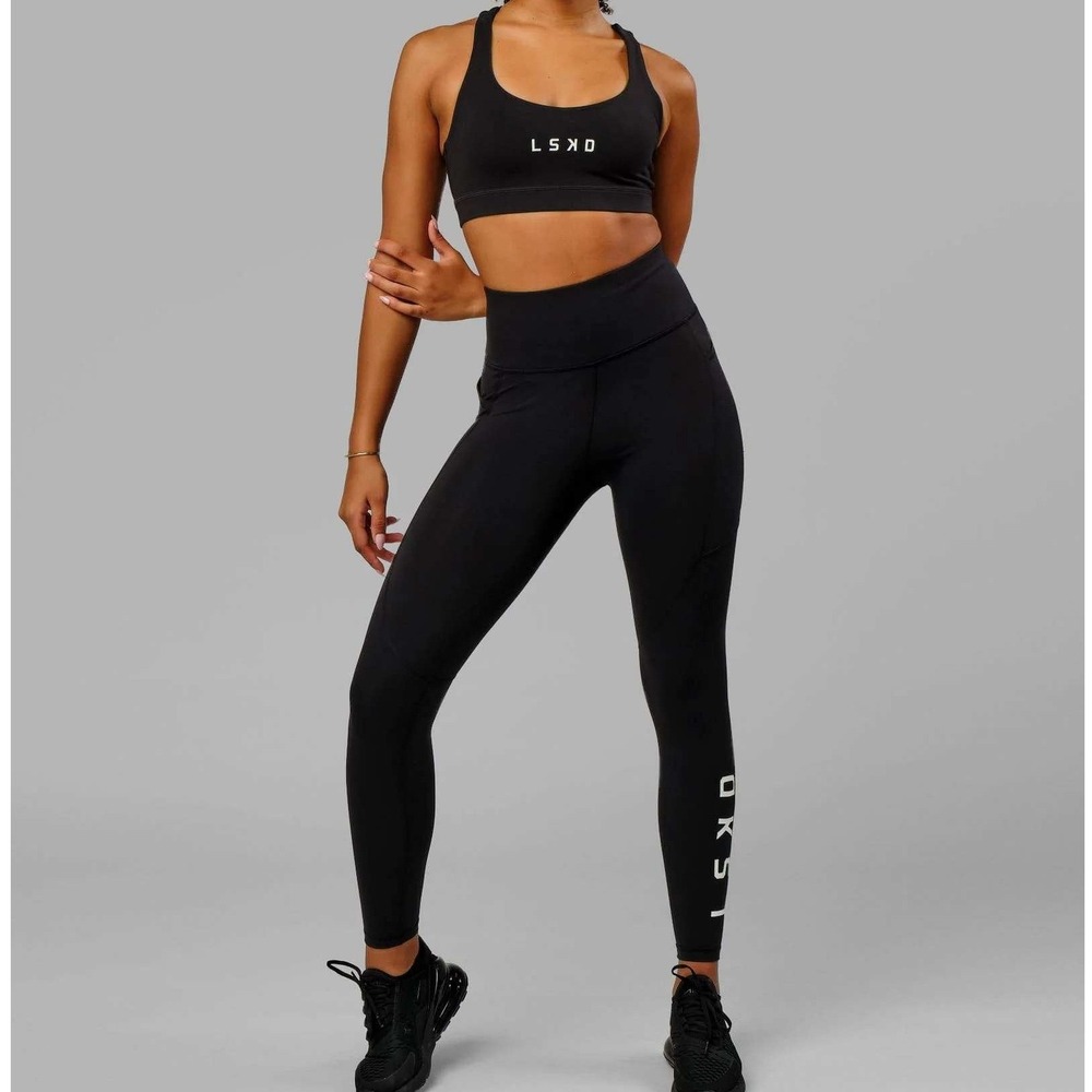 NEW LSKD Black Rep Sports Bra & Ultra High-Rise Legging Pockets Set Size XS